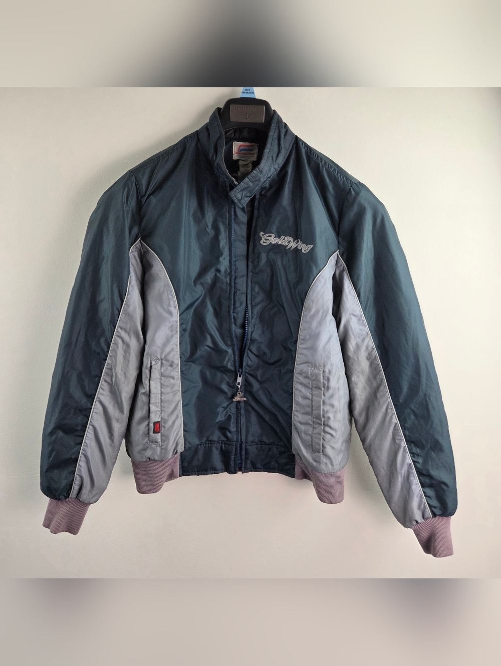 Vintage Honda Gold Wing Motorcycle Jacket Womens Large Gray Full Zip Nylon 80s